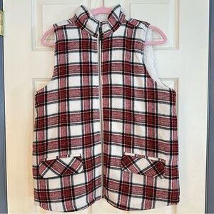 EU Maurices Plaid Zip-Up Fleece Winter Vest